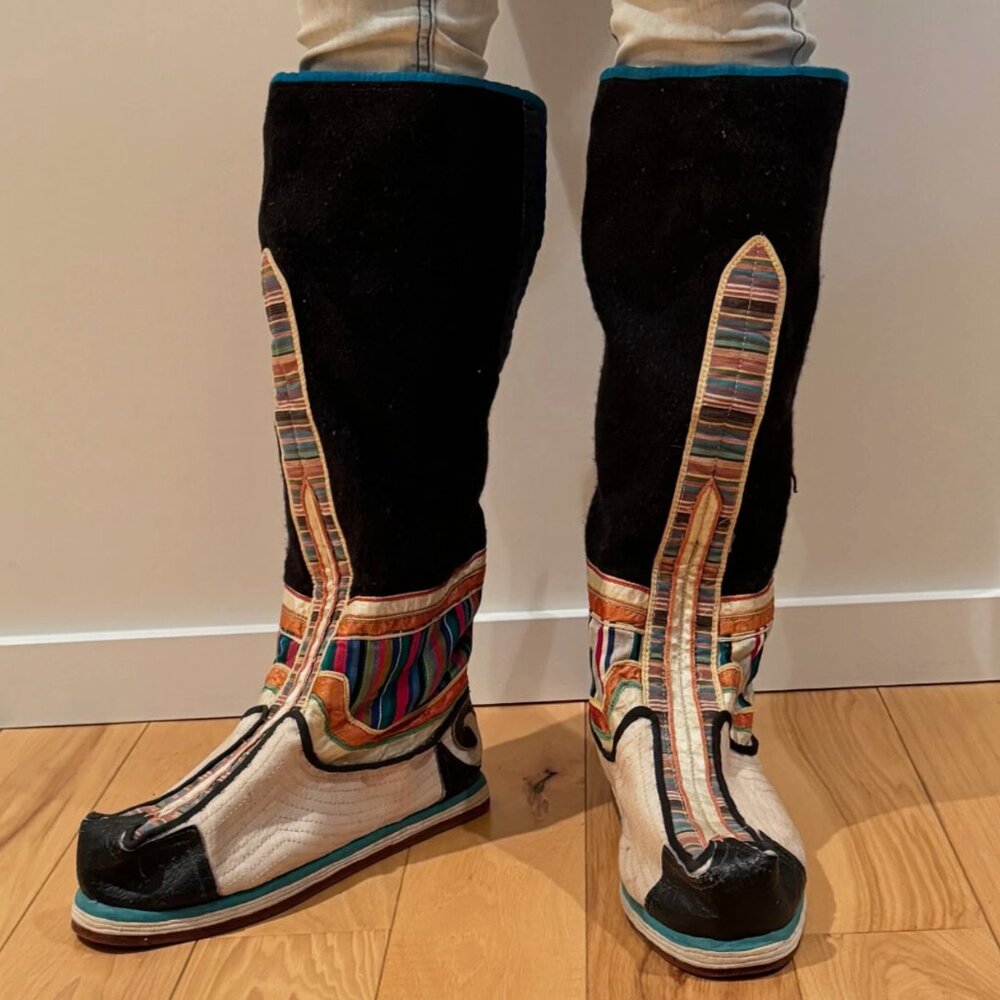 Tibetan Vintage Boots Colorful Pattern Cotton Wool Leather Mongolian 7.5